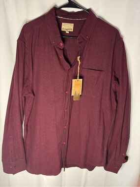 Free Nature Men's Burgundy Wine Herringbone Twill Long Sleeve Button-Down NWT